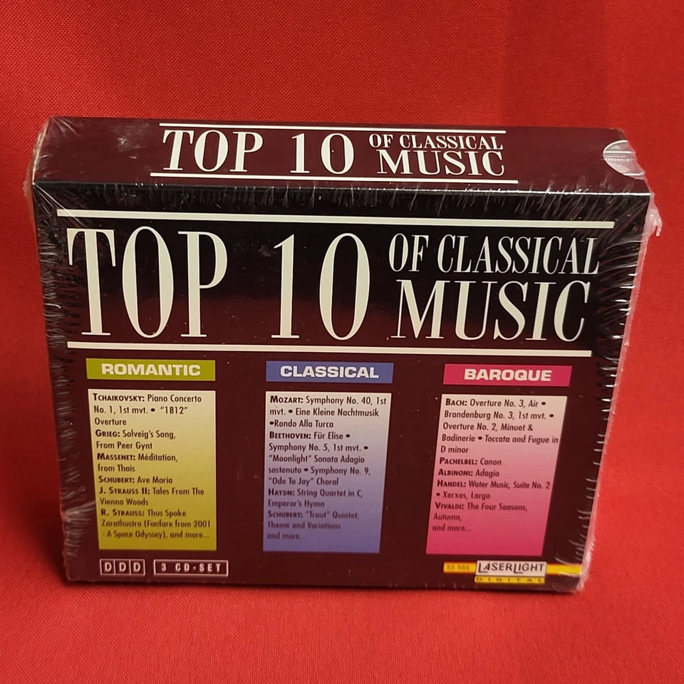 Топ 10 классической музыки романтический классический барокко 3 CD набор 1995 новый запечатанный - Изображение 3 из 4