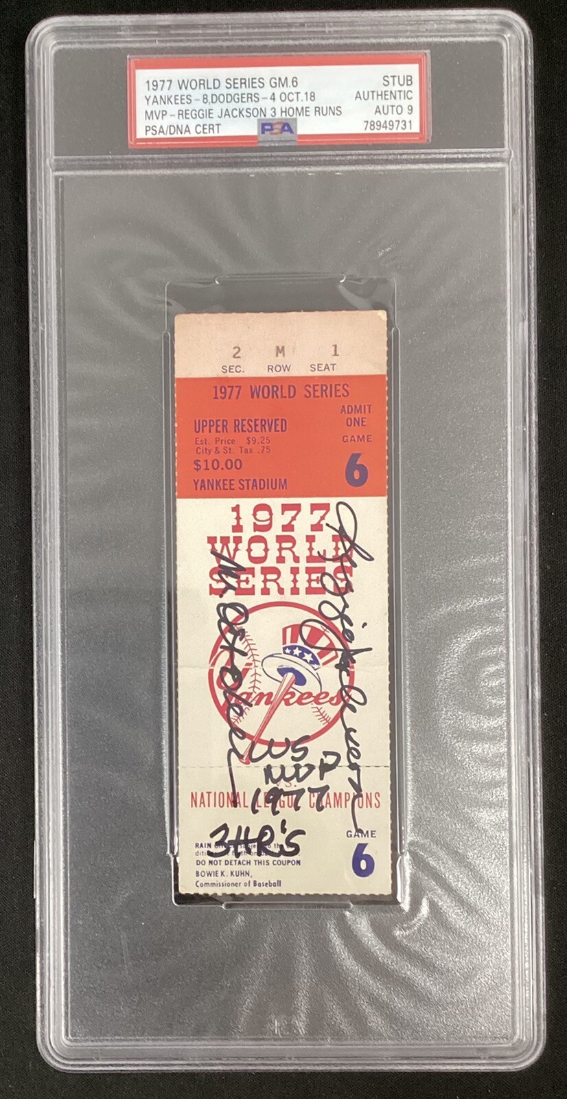 Reggie Jackson Signed Ticket 1977 WS MVP Game 6 Mr October PSA/DNA Autograph 9
