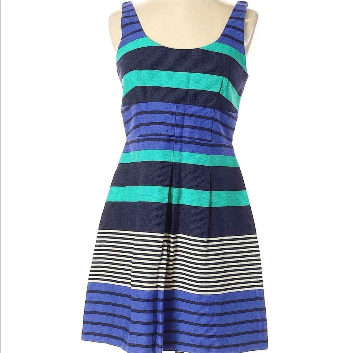 Ann Taylor LOFT Factory Dress Size 0 Blue Striped Sleeveless Fit u0026 Flare |  eBay