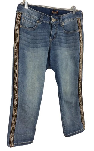 SEVEN7 Womens Sz 6 Capri Crop Jeans Waist 30” Embroidered Bohemian Hippie Denim - Picture 2 of 8