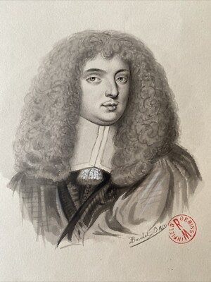 Old Master Drawing of Chrétien François de Lamoignon de Basville, Ink Wash 1800s