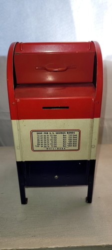 Vintage All American Metal Mailbox Red White Blue 9" No Key