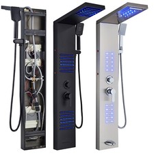 LED Rainfall Shower Panel Tower Massage Shower Faucet System Set Stainless Steel