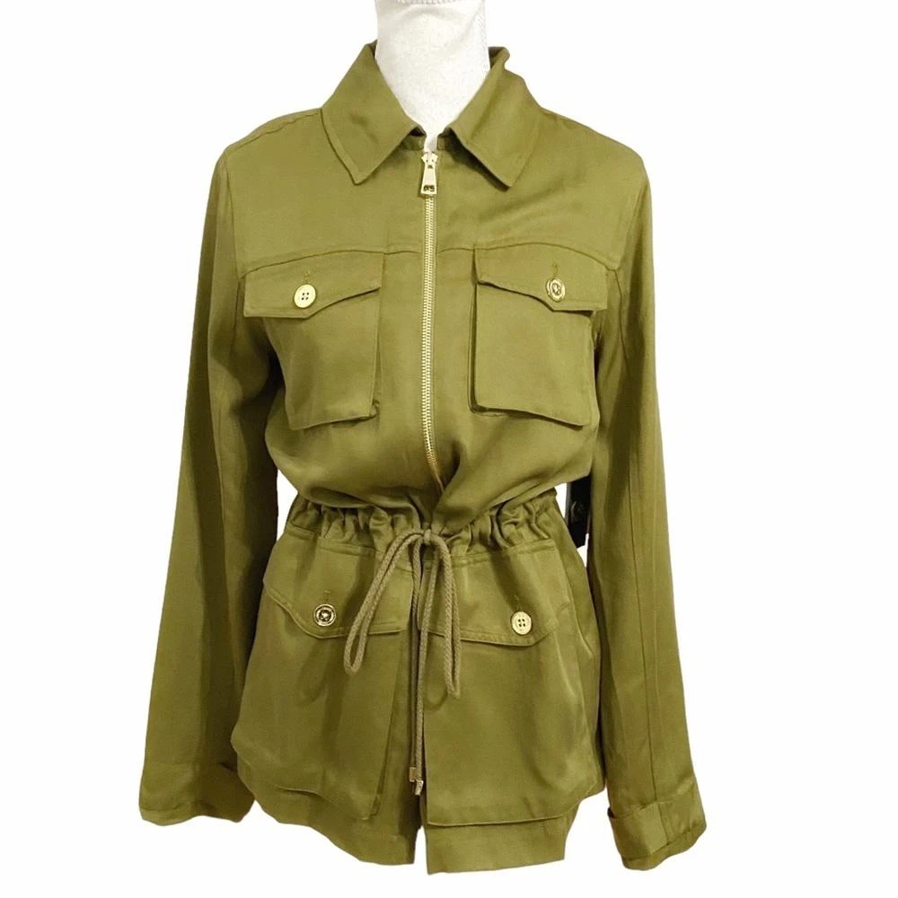 NWT IMNYC ISAAC MIZRAHI OLIVE GREEN ZIP UP DRAWSTRING UTILITY JACKET XS