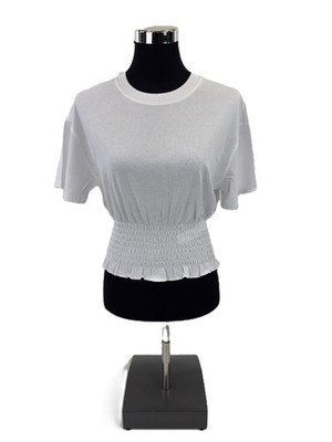 Stradivarius STR Teen Damen T-Shirt Top mit gerafftem Saum Gr. S weiß Kurzarm