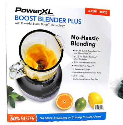 PowerXL Boost Blender Plus 4 Speed 800W 48oz Glass Jar, Black