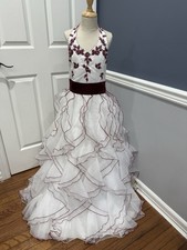 Gorgeous White  Wine Girls Lenovia Ball Gown Pageant Formal Flower Girl Size 12