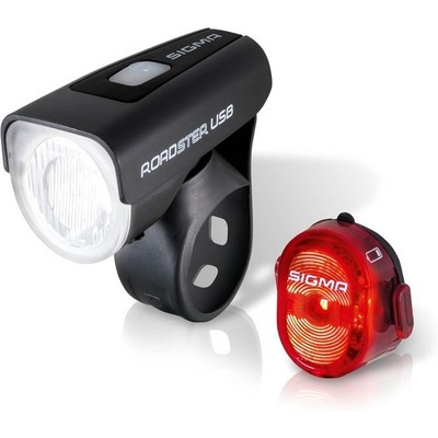 Sigma Sport LED Akku Fahrradbeleuchtungset ROADSTER USB / NUGGET II Set, 25 LUX