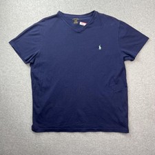 Polo Ralph Lauren Shirt Mens Medium Navy Blue V Neck Short Sleeve Pony Logo