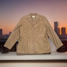 Chaqueta Preston & York Piel de Cordero Cuero Carmelo Repujado Botón Oculto Para Mujer’s L
