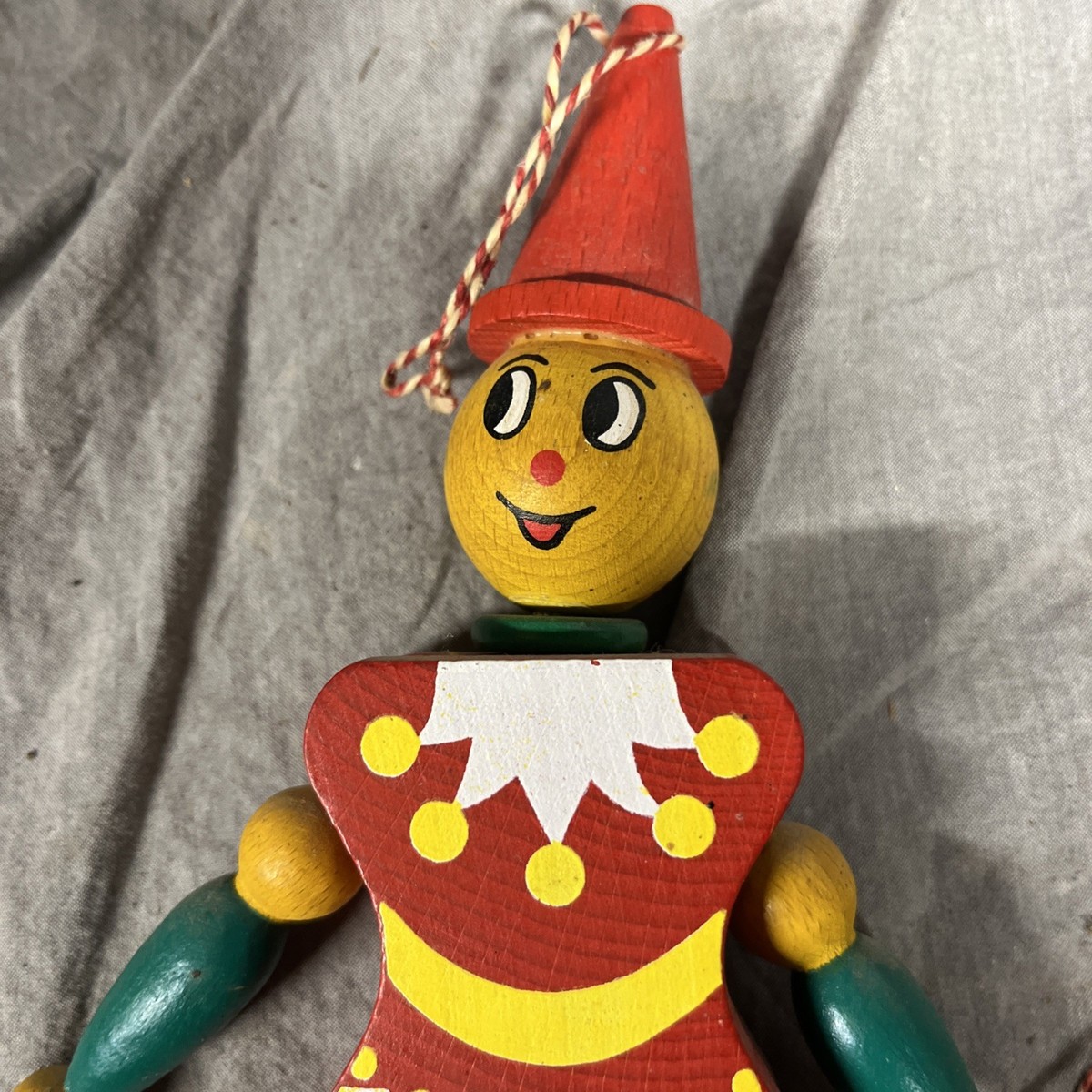 Vintage Jumping Jack clown made in Europe Wooden Pull String Toy