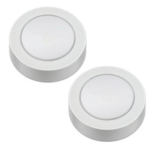 Wireless Frosted LED Puck Lights Set of 2 Battery Powered Under Cabinet Lighting