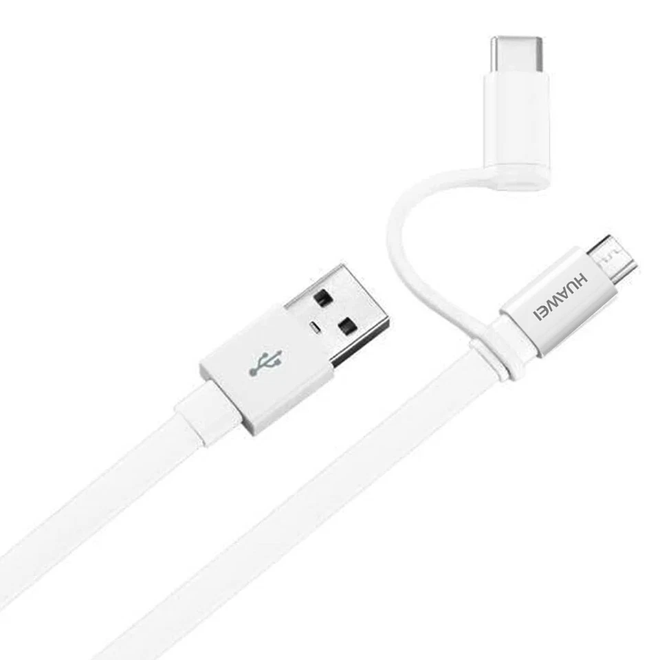 Cable 2 en 1 Micro-USB / USB-C Carga Sincronización 1,5m Original Huawei Blanco - Imagen 2 de 4