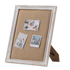 Small Bulletin Board for Desk 12"×16"Cute Linen Pin Rustic White Wood Frame