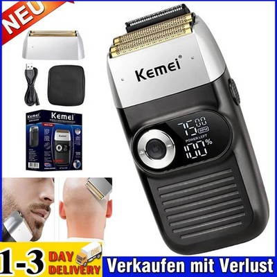 Elektrischer Folienrasierer Wiederaufladbarer Glatze Bartschneider LCD KEMEI~