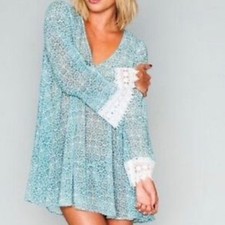 Show Me Your Mumu Portabella Dress Women Small Blue Crochet Trim Boho Swing New