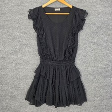 LoveShackFancy Dress XS Swiss Dot Ruffle Tiered Mini Black Flutter Dark Romantic
