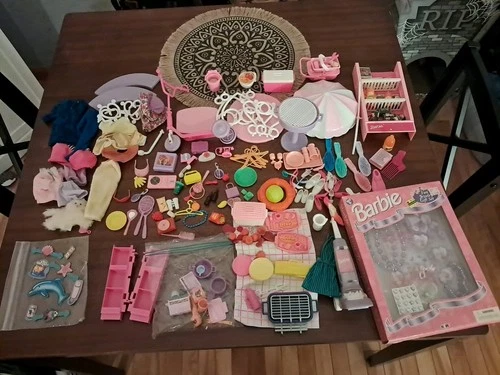 Lot Of 100+ Vintage Barbie Accessories, 1980s 1990s, Shoes Picnic Grill Patio