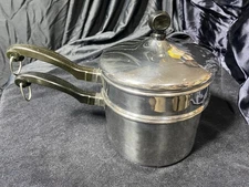 Vtg Farberware Aluminum Clad Stainless Steel 2Qt Double Boiler Sauce Pan Lid
