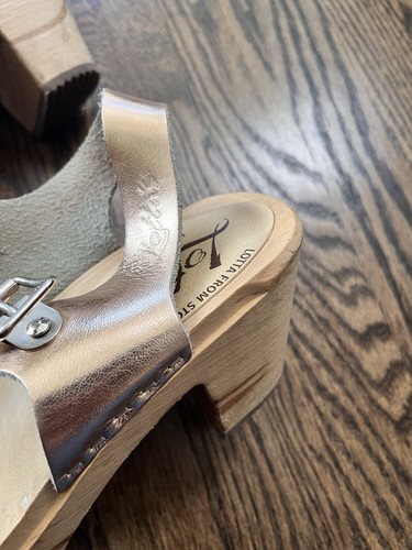 Swedish Clogs Low Heel Peep Toe Rose Gold Leather by Lotta from Stockholm Size 8 - Picture 8 of 8