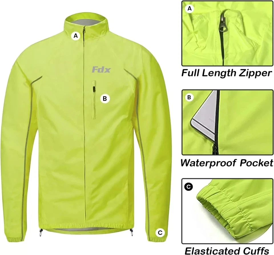 Mens Waterproof Pouched Cycling Jacket Breathable Lightweight Hi Viz Jacket - Image 2 of 4