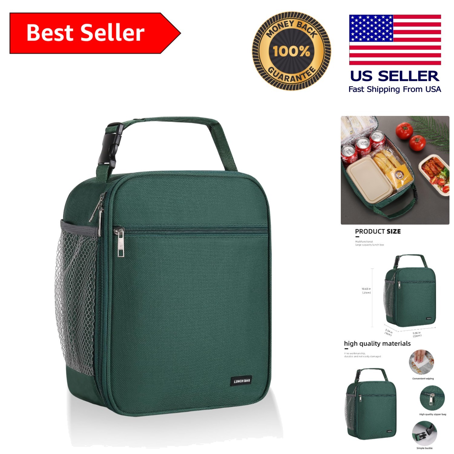 Large Capacity Insulated Lunch Bag - Lightweight Travel Comp