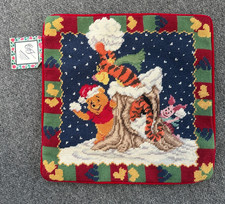 Winnie The Pooh Wool Needlepoint Pillow Cover Christmas Snow Tigger 14" NEW!