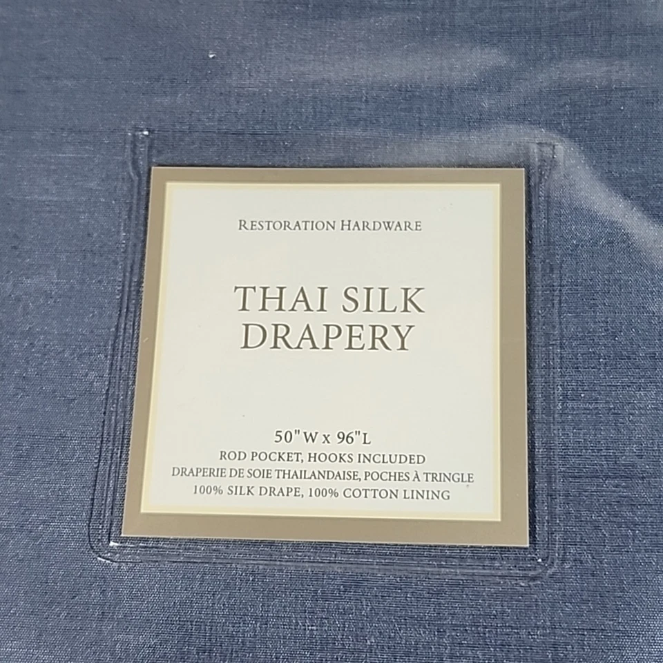Restoration Hardware Thai Silk Drapery 50 x 96” BLUE 100% SILK Cotton Lined NEW - Image 2 of 4