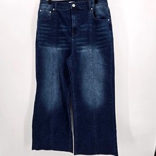 Genleck Wide Leg High Rise Dark Wash Raw Hem Minimalist Jeans Size 16
