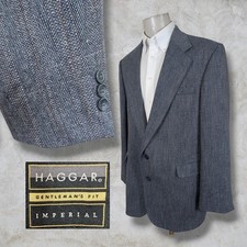 Haggar Sport Coat Blazer Mens 44L Blue Tweed Brown Stripes 3 Button Cuff