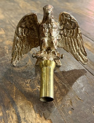 Vintage Eagle Flag Pole Topper 5" Wingspan Cast Metal Brass Mount Finial