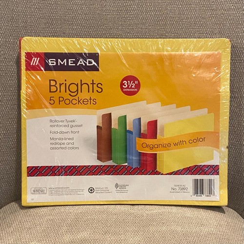 Smead Brights Bolsillos para Archivos Tamaño Carta Colores Surtidos Paquete de 5 (73892) - ¡NUEVO! - Imagen 2 de 4
