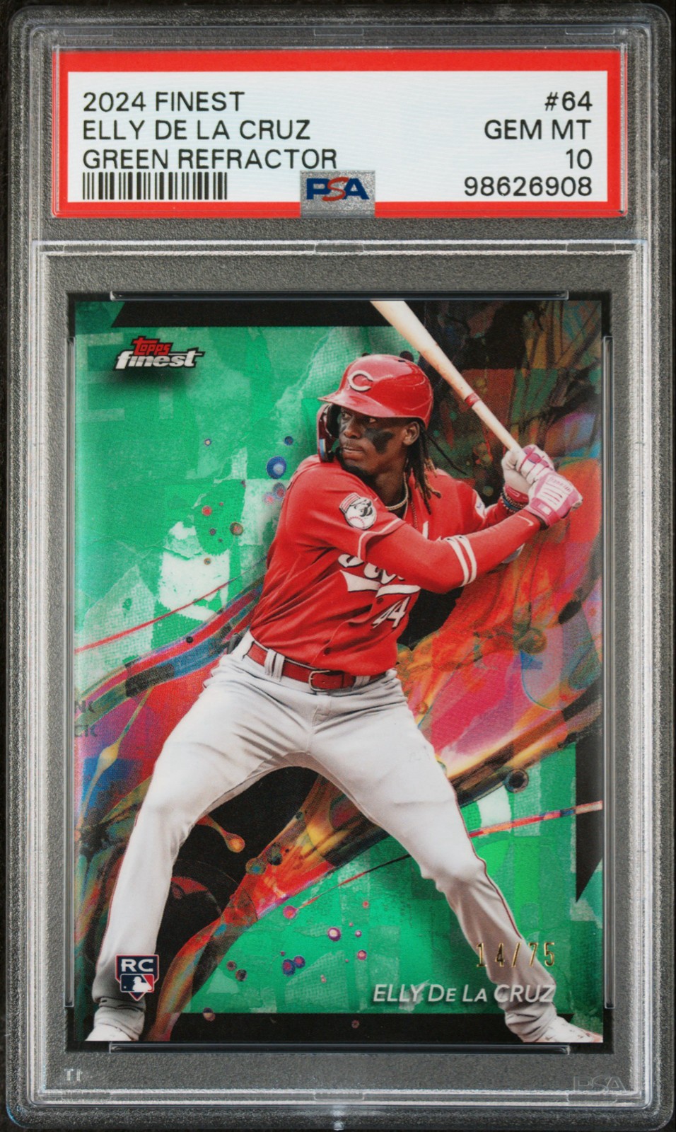 2024 Topps Finest - Common Elly De La Cruz #64 Green Refractor /75 (RC) PSA 10