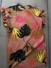 Zara Tropical Floral Ruffle Sleeve Shift Dress Short Pink Multicolor Size M