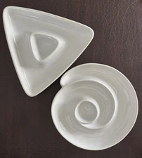 Over and Back lot of 2 White Porcelain Sushi Appetizer Dip Olive Dishes 6.5”