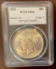 1922 Peace Silver Dollar PCGS MS64 Brilliant Luster COIN !!!!!! PR24