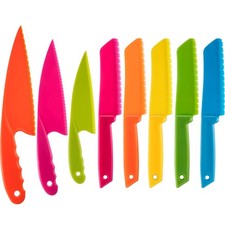 8 Pcs Kid Cooking Kitchen Knife Set, Plastic Serrated Edges Children's Safe C...