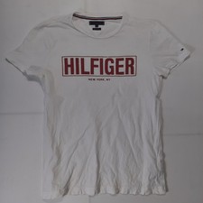 Tommy Hilfiger White Round Neck Men’s T-Shirt With Hilfiger Print Medium