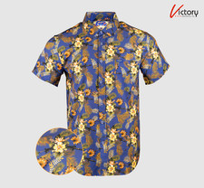 NEW Retro Rifle Tropics Men's Button Down Shirt Short Sleeve - Blue/Gold  S - L