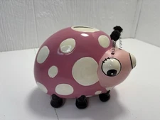 Pink Ladybug Piggy Bank With Plug 6” Tall X 8” Long