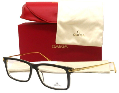 NEW OMEGA OM5014 005 RECTANGLE SHINY BLACK GOLD AUTHENTIC EYEGLASSES FRAME 58-14