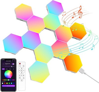 Hexagon LED Gaming Wandleuchte 12Pcs RGB Hexagon Panels   Playstation Lampe Mit 