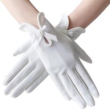 Floral Lace Gloves for Bridal Elegant Short Wrist Opera Gloves Pure White