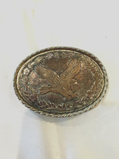 Western Metal Flying Hunting Eagle Oval belt buckle marked W Made in USA
