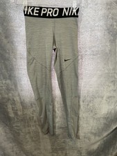 Womens Nike Pro Dri-FIT mid-rise mesh-paneled leggings in a grey heather color