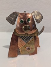 Puppy Dog Metal Artwork Christmas Ornament 4.25" tall - T