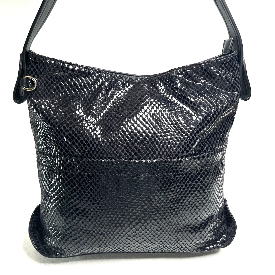 SONDRA ROBERTS Faux Leather Python Black Hobo Shoulder/Tote New - Image 2 of 4