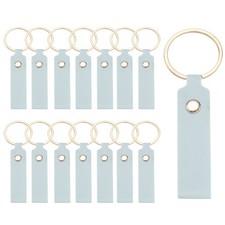 20Pcs PU Leather Laser Engraving Keychain Blanks Light Blue 3.7" x 0.7"