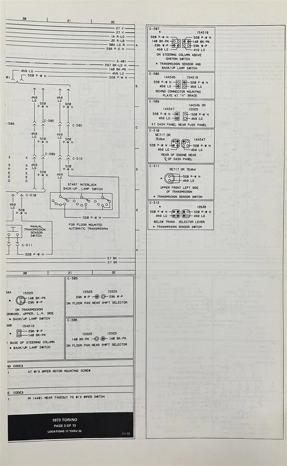 1973 Ford Torino Ranchero Diagrama de Fiação Esquema Elétrico Gran Torino 73 Fabricante de Equipamento Original - Imagem 3 de 4