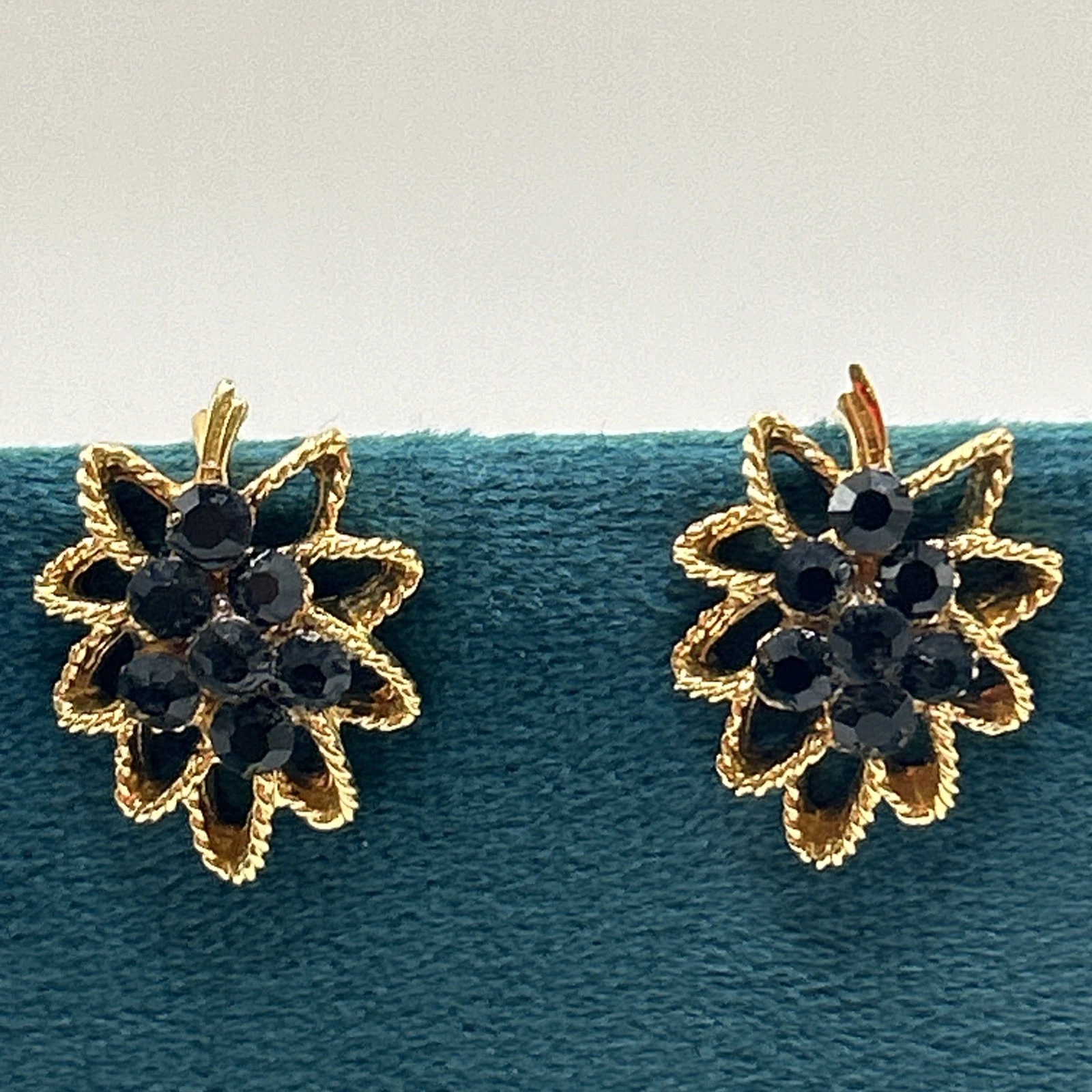 Boucle D’oreille vintage fantaisie Grappe De Raisins Doré Strass Noir Clips